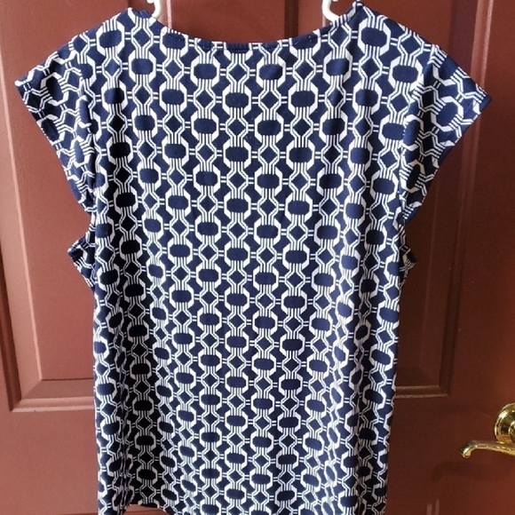 Always Indigo Blue and White Cap Sleeve Buttoned Blouse - Picture 6 of 7